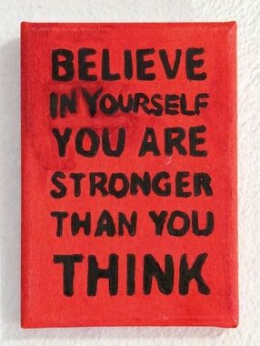 Handmade Motivational Canvas Art 5x7 Believe In Yourself Red Wall Decor